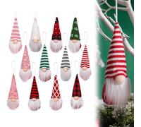 Lot de 3 petits nains en peluche sans visage avec cordes de suspension - Feutre doux et tissu tricoté pour décoration de sapin de Noël, cheminée et branche (C)