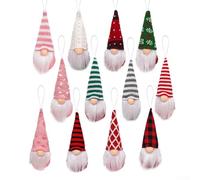 Lot de 3 petits nains en peluche sans visage avec cordes de suspension - Feutre doux et tissu tricoté pour décoration de sapin de Noël, cheminée et branche (A)