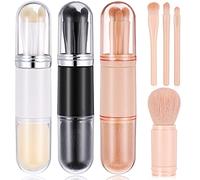 Lot de 3 petits pinceaux de maquillage 4 en 1 - Compacts et rétractables - Pinceaux de maquillage pour le visage - Pinceaux pour fond de teint, mélange, poudre, fard à paupières - Pour femme