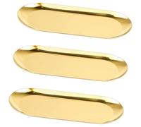 Lot de 3 petits plateaux décoratifs ovales dorés - Pour coiffeuse - Dessous de verre doré - Assiette décorative - Plateau à clés - Plateau de service doré - Plateau en acier inoxydable