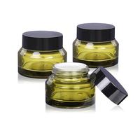 Lot de 3 petits pots cosmétiques en verre de 50 ml avec couvercles, pots de maquillage vides verts pour échantillon, crème, lotion