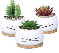 Lot De 3 Petits Pots De Fleurs Au Design Mignon De Chat BlancCache-Pot CactusJardinière BalconIdée-Cadeau ,AnniversairePlantes KawaiDécoration Intérieur Et Extérieur