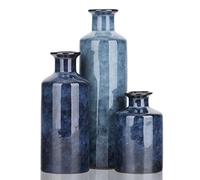 Lot de 3 petits vases à fleurs en céramique pour décoration d'intérieur, rustique, campagne, de salon, de table, de cheminée et d'entrée - Bleu