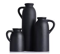 Lot de 3 petits vases en céramique noire mate - Vase à fleurs de campagne - Décoration d'intérieur, décoration de salon, décoration de table, cheminée et décorations d'entrée