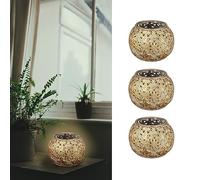 Lot de 3 photophores au design mandala - Verre et métal - 9 x 7 cm - Or blanc - Insert en verre pour bougie chauffe-plat (1 lot de 3 photophores mandala)