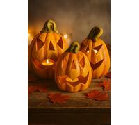 Lot de 3 photophores Citrouille d'halloween en Terre Cuite - Citrouilles décoratives peintes à la Main avec Visage en 3 Tailles - Photophore d'automne pour l'intérieur et l'extérieur - Décoration