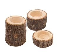 Lot de 3 photophores en bois pour bougies chauffe-plat en bois - Souche d'arbre - Bougeoir pour mariage, anniversaire, fête, Saint-Valentin, ornement