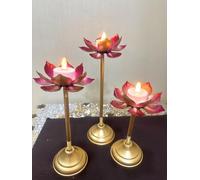 Lot de 3 photophores en métal en forme de lotus pour décoration de sol Diwali, festival, cadeau d'entreprise, article de décoration d'intérieur ou d'extérieur