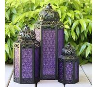 Lot de 3 photophores marocains décoratifs en métal pour Le Ramadan, la décoration intérieure, la terrasse extérieure, Violet