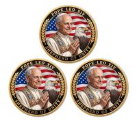 Lot de 3 pièces de défi du pape Leo XIV - Premier pape américain | Médaillon de collection double face, emblème portrait net, bord fantaisie, métal vieilli, gravure 3D profonde