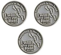 Lot de 3 pièces de monnaie « Footprints in The Sand » - Cadeau d'appréciation pour les militaires et les forces de l'ordre - Jeton de poche de prière et protection divine pour homme et femme