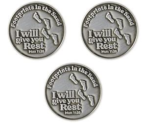 Lot de 3 pièces de monnaie « Footprints in The Sand » - Cadeau d'appréciation pour les militaires et les forces de l'ordre - Jeton de poche de prière et protection divine pour homme et femme