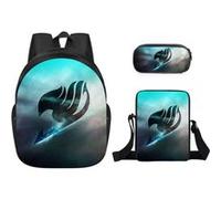 Lot de 3 pièces Sac à Dos, Trousse à crayons, Sac à Bandoulière Fairy Tail pour Garçon et Filles (SD3532) Multicolore