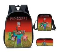 Lot de 3 pièces Sac à Dos, Trousse à crayons, Sac à Bandoulière Minecraft pour Garçon (SD1821) Multicolore