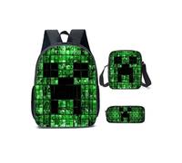 Lot de 3 pièces Sac à Dos, Trousse à crayons, Sac à Bandoulière Minecraft pour Garçon (SD1822) Vert
