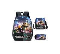 Lot de 3 pièces Sac à Dos, Trousse à crayons, Sac à Bandoulière Minecraft pour Garçon (SD1825) Multicolore