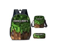 Lot de 3 pièces Sac à Dos, Trousse à crayons, Sac à Bandoulière Minecraft pour Garçon (SD1826) Multicolore