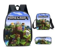 Lot de 3 pièces Sac à Dos, Trousse à crayons, Sac à Bandoulière Minecraft pour Garçon (SD2064) Multicolore
