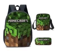 Lot de 3 pièces Sac à Dos, Trousse à crayons, Sac à Bandoulière Minecraft pour Garçon (SD2070) Multicolore