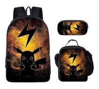 Lot de 3 pièces Sac à Dos, Trousse à crayons, Sac à Bandoulière Pokémon pour Enfants (SD2185) Noir Noir G
