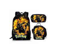 Lot de 3 pièces Sac à Dos, Trousse à crayons, Sac à Bandoulière Pokémon pour Enfants (SD2188) Noir