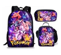 Lot de 3 pièces Sac à Dos, Trousse à crayons, Sac à Bandoulière Pokémon pour Enfants (SD2189) Multicolore