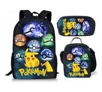 Lot de 3 pièces Sac à Dos, Trousse à crayons, Sac à Bandoulière Pokémon pour Enfants (SD2190) Multicolore Multicolore