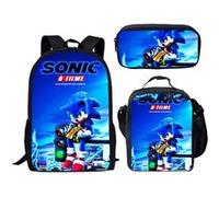 Lot de 3 pièces Sac à Dos, Trousse à crayons, Sac à Bandoulière Sonic The Hedgehog pour Enfants (SD2101) Bleu G