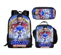 Lot de 3 pièces Sac à Dos, Trousse à crayons, Sac à Bandoulière Sonic The Hedgehog pour Enfants (SD2102) Multicolore G