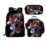 Lot de 3 pièces Sac à Dos, Trousse à crayons, Sac à Bandoulière Sonic The Hedgehog pour Enfants (SD2103) Noir G