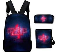 Lot de 3 pièces Sac à Dos, Trousse à crayons, Sac à Bandoulière Stranger Things pour Garçon et Filles (SD1346) Noir/Bleu