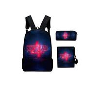 Lot de 3 pièces Sac à Dos, Trousse à crayons, Sac à Bandoulière Stranger Things pour Garçon et Filles (SD1346) Noir/Bleu