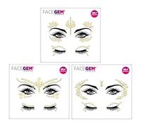 Lot de 3 pierres précieuses autocollantes pour le visage - Pour maquillage, fête et rave, pour les yeux, le visage, les festivals, les tatouages