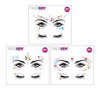 Lot de 3 pierres précieuses autocollantes pour le visage - Pour maquillage, fête et rave, pour les yeux, le visage, les festivals, les tatouages