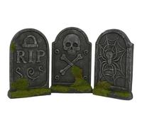 Lot de 3 Pierres Tombales RIP en Polystyrène 35 cm Modèle Aléatoire Décoration Halloween