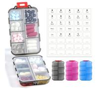 Lot de 3 piluliers à 14 compartiments avec 120 étiquettes blanches - Trousse de voyage - Conteneur de poche quotidien hebdomadaire pour pharmacie - Support pour supplément de vitamines 7 jours, 2 fois