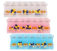 Lot de 3 piluliers hebdomadaires - Pilulier transparent pastel 7 jours par jour avec couvercles à pression, distributeur quotidien à 14 emplacements pour doses du matin et du soir