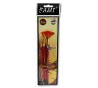 Lot De 3 Pinceaux D'Art - Éventail N°4 - Rond N°0 - Plat N°0 - Amt