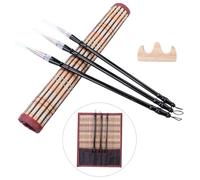 Lot de 3 Pinceaux de calligraphie chinoise, de, en poils de loup, pour kanji, dessin à l’encre de Chine Débutants,Etudiants,Artistes (3 tailles avec porte-plume et pinceau ombreur moyen)