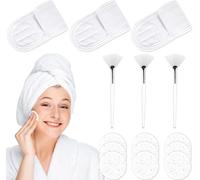 Lot De 3 Pinceaux De Masque Pour Le Vi - Pinceaux Éventail - Cosmétiques - Bandeau - Fermeture Velcro - Bandeau Éponge - 9 Éponges Compressées Pour Le Vi - Réutilisables - Pour Les Soins Du