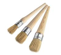 Lot de 3 pinceaux de peinture à la craie en poils naturels ronds pour meubles, décoration d'intérieur, cirage, vitrage de poterie (20 mm, 25 mm, 30 mm)