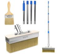 Lot de 3 pinceaux de terrasse avec manche - 153 cm - Pour murs en bois | 2 têtes de pinceau de 18 cm de large et petit pinceau, ensemble de pinceaux plats pour bois, murs, clôtures, portes