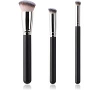Lot De 3 Pinceaux Plats Biseautés Kabuki Pour Fond De Teint, Contour Des Yeux, Pinceaux De Maquillage Pour Liquide, Crème, Poudre, Mélange, Blush, Polis , Surligneur, Outils De Maquillage Du Vi