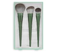 Lot de 3 pinceaux verts pour le visage contenant un pinceau à poudre, un pinceau à blush ou un surligneur et un pinceau pour maquillage ou correcteur. Lot de 2