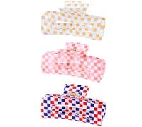 Lot de 3 pinces à cheveux à carreaux pour femme - 10,2 cm - Grandes pinces à cheveux tendance pour coiffer les cheveux épais - Forme rectangulaire rétro