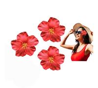 Lot de 3 pinces à cheveux à fleurs hawaïennes rouges de 8 cm pour femmes et filles - Accessoire de cheveux pour danseuse, mariage, fête de plage, décorations