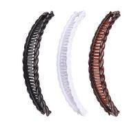 Lot de 3 pinces à cheveux banane pour cheveux longs et épais, peignes rétro en plastique pour femme - Accessoires de mode (blanc, noir, marron)