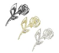 Lot de 3 pinces à cheveux élégantes en métal avec fleur - Antidérapantes - Épais - Rose - Décoratives - Doré - Accessoires pour femme