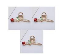 Lot de 3 pinces à cheveux élégantes en métal rose rouge - Pinces à cheveux en forme de requin - Antidérapantes - Ne se cassent pas - Tenue solide - Accessoires de cheveux tendance pour femme avec