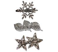 Lot de 3 pinces à cheveux en cristal avec strass, flocon de neige, étoile et feuille